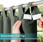 NICETOWN 2 Panels Greyish Green Outdoor Curtainss for Patio Waterproof, Detachable Sticky Tab Top Blackout Indoor Outdoor Blinds Heat & Cold Blocking Privacy for Gazebo/Porch, W52 x L95