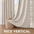 H.VERSAILTEX Polyester Blackout Curtains 96 Inches Long, 100% Absolutely Blackout Elegant Curtains for Bedroom, Thermal Insulated Linen Drapes Grommet Curtains with White Liner, 2 Panels, Natural
