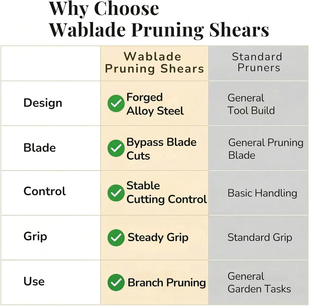 Wablade Japanese Pruning Shears, Bypass Garden Pruner 7.9", Made in Japan | Garden shears cut live branches up to 0.59", forged alloy steel blade for clean, controlled pruning (Cusion-Spring Model)