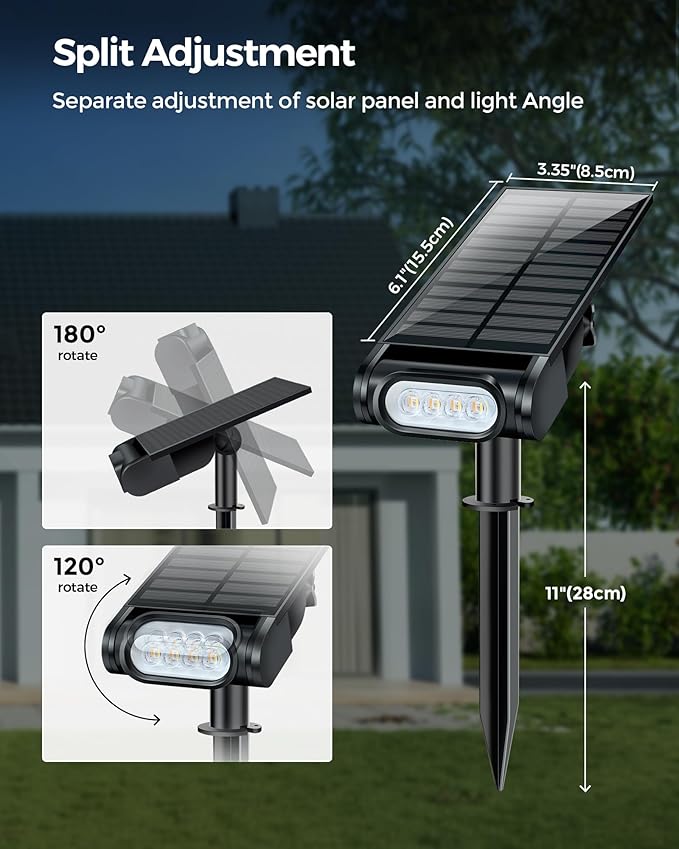 Solar Spot Lights Outdoor, 12 Color Modes Landscape Light Waterproof IP67 with Remote, 2-in-1 Color Changing/Cool/Warm White Solar Lights Outdoor for Yard Trees Garden Pool(Multicolor, 2 Pack)