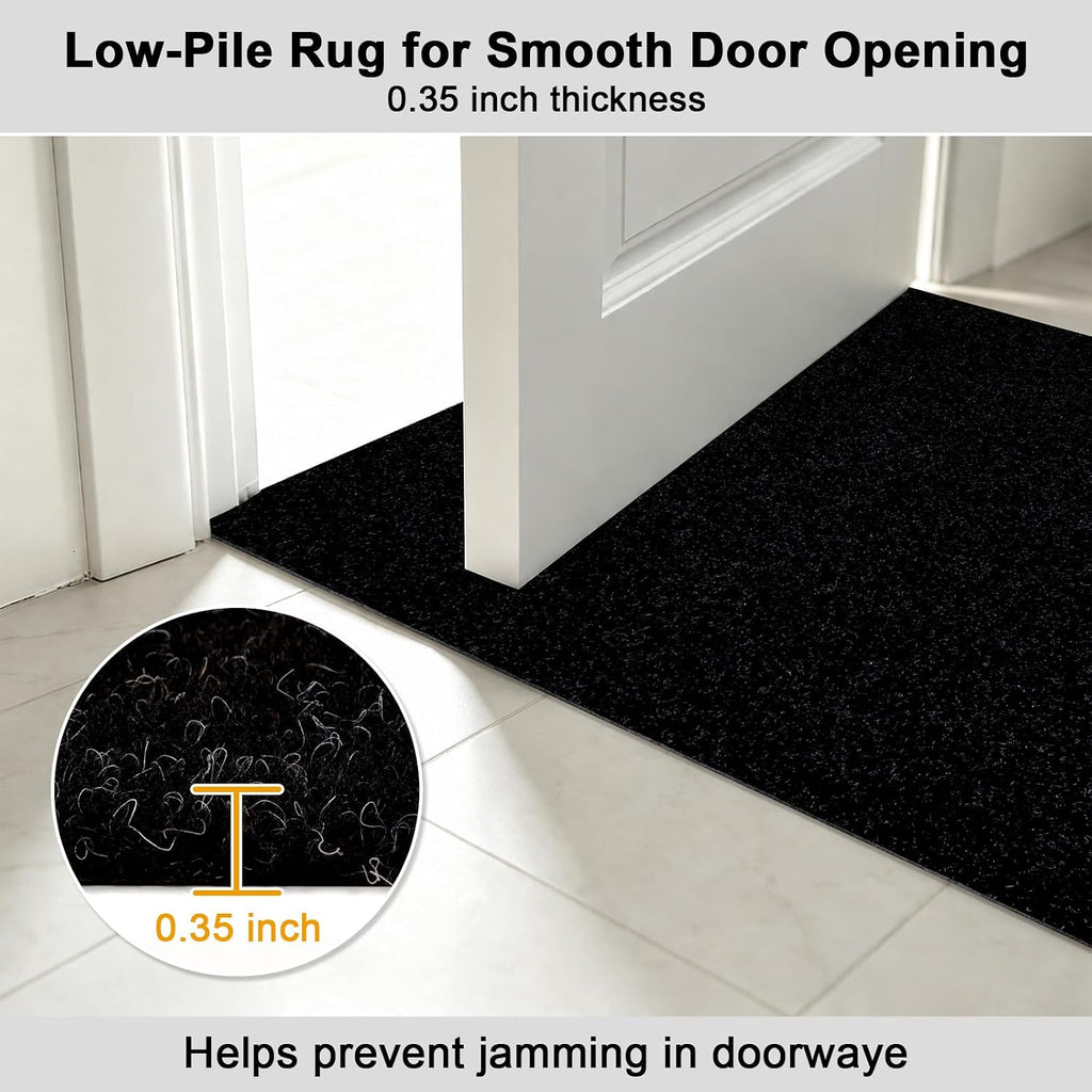 Runner Rug 2' x 8' Outdoor/Indoor, Rug with Natural Rubber Backing Non Slip for Hallway, Kitchen, Patio, Laundry, RV, Entryway, Garage, Bathroom, Area Rug Carpet, Black, Custom Size | Floor Mat with Rubber Backing for Kitchen, Laundry Room, Bathroom