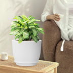 12/10/9 inch Large Plant Pots, 3 Pack Modern Decorative Plastic Planters with Drainage Holes and Saucers, Flower Pots for Indoor Outdoor Plants, White