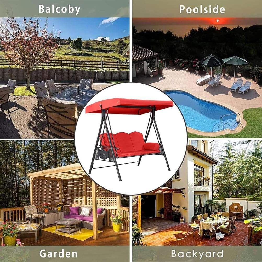 Replacement Canopy for 3 Seater Outdoor Swing Chairs,Swing Canopy Replacement Top Cover,Waterproof Sunscreen Universal Top Cover Fits Patio Porch Garden Hammocks,Red
