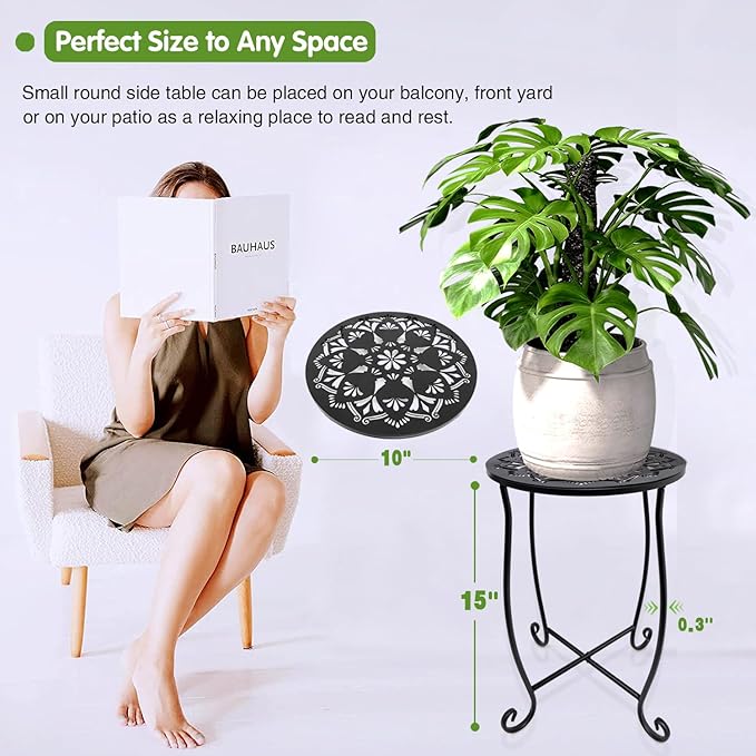 Fashion&cool Outdoor Side Tables, 2 Pack Patio Side Table, Weather Resistant Metal Small Round Outdoor End Table Side Table for Patio Yard Porch Balcony Garden Bedside, Plant Stand for Indoor Outdoor