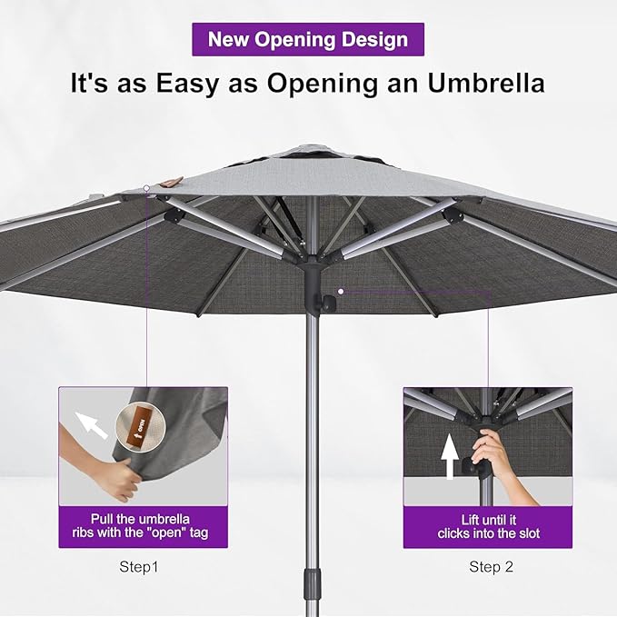 PURPLE LEAF 3-Piece Outdoor Chaise Lounge Set with Market Umbrella Adjustable Sunbathing Daybed for Pool, Garden and Backyard Moon Basalt