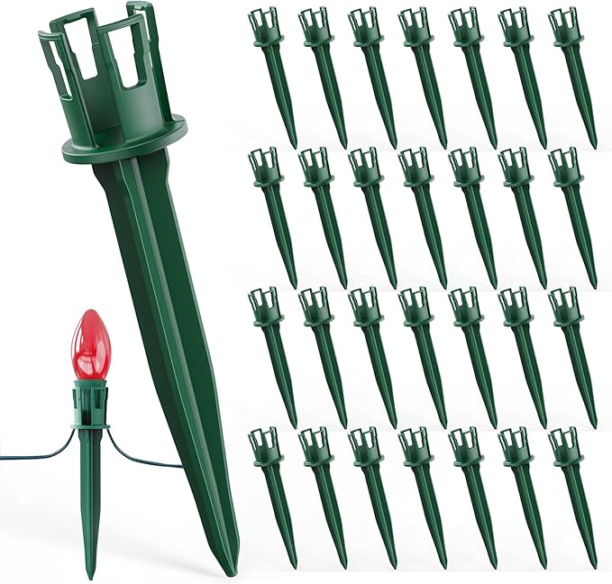 100-Pack Plastic Light Stakes, 5.5 Inch Christmas Yard Stakes for C7 C9 Christmas Lights Outdoor, Universal Light Stakes for Outdoor Holiday Lights, Green