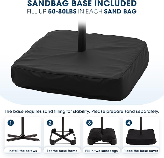 wikiwiki 10ft Patio Umbrella with Base Included, Outdoor Offset Cantilever Umbrella with Sandbag Base for Backyard, Garden and Pool, Easy to Tilt and Crank, Dark Gray