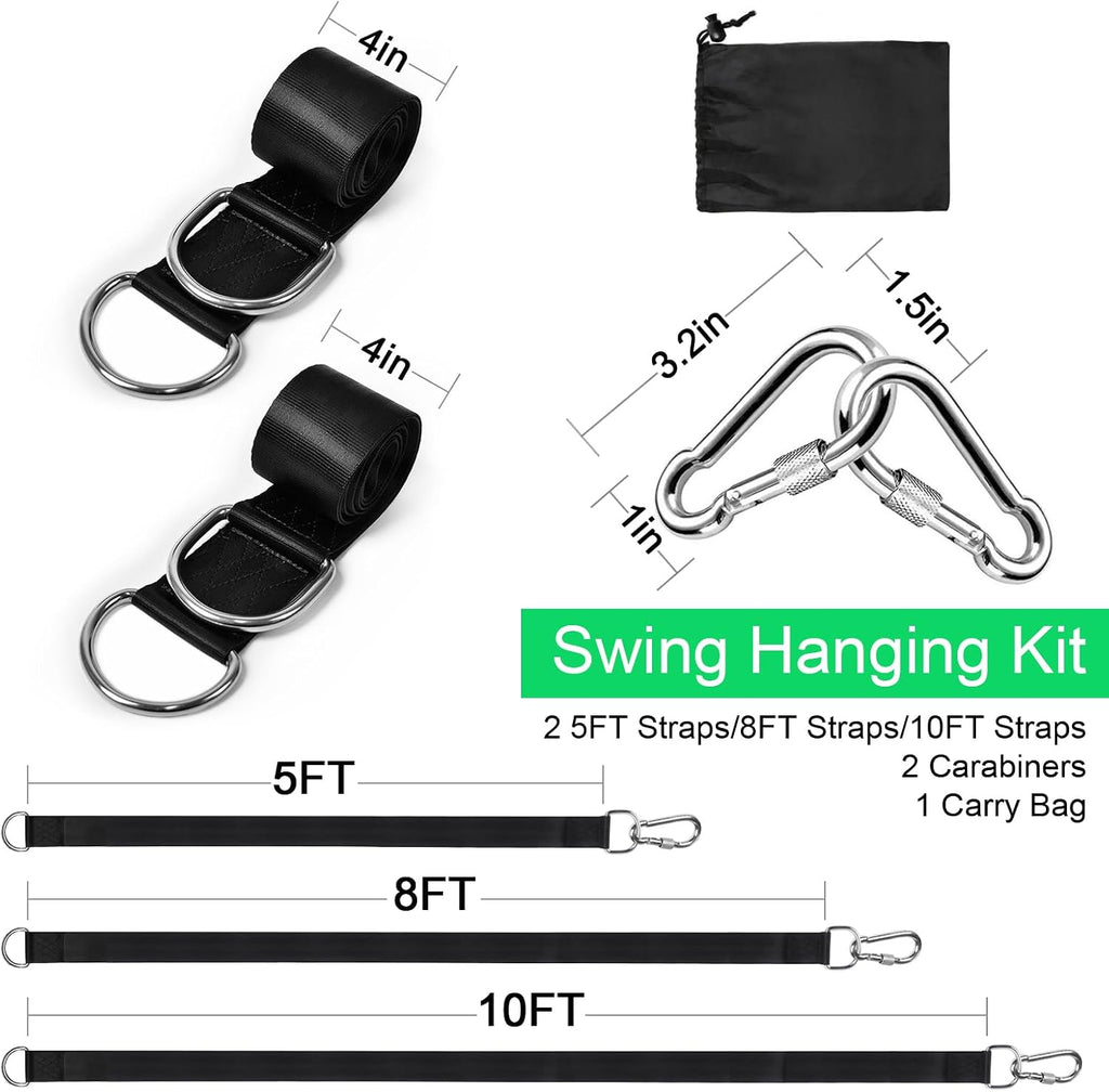 Tree Swing Hanging Straps Kit Holds 2200 lbs,5ft Extra Long Straps Strap with Safer Lock Snap Carabiner Hooks Perfect for Tree Swing & Hammocks, Carry Pouch Easy Fast Installation (5 ft)