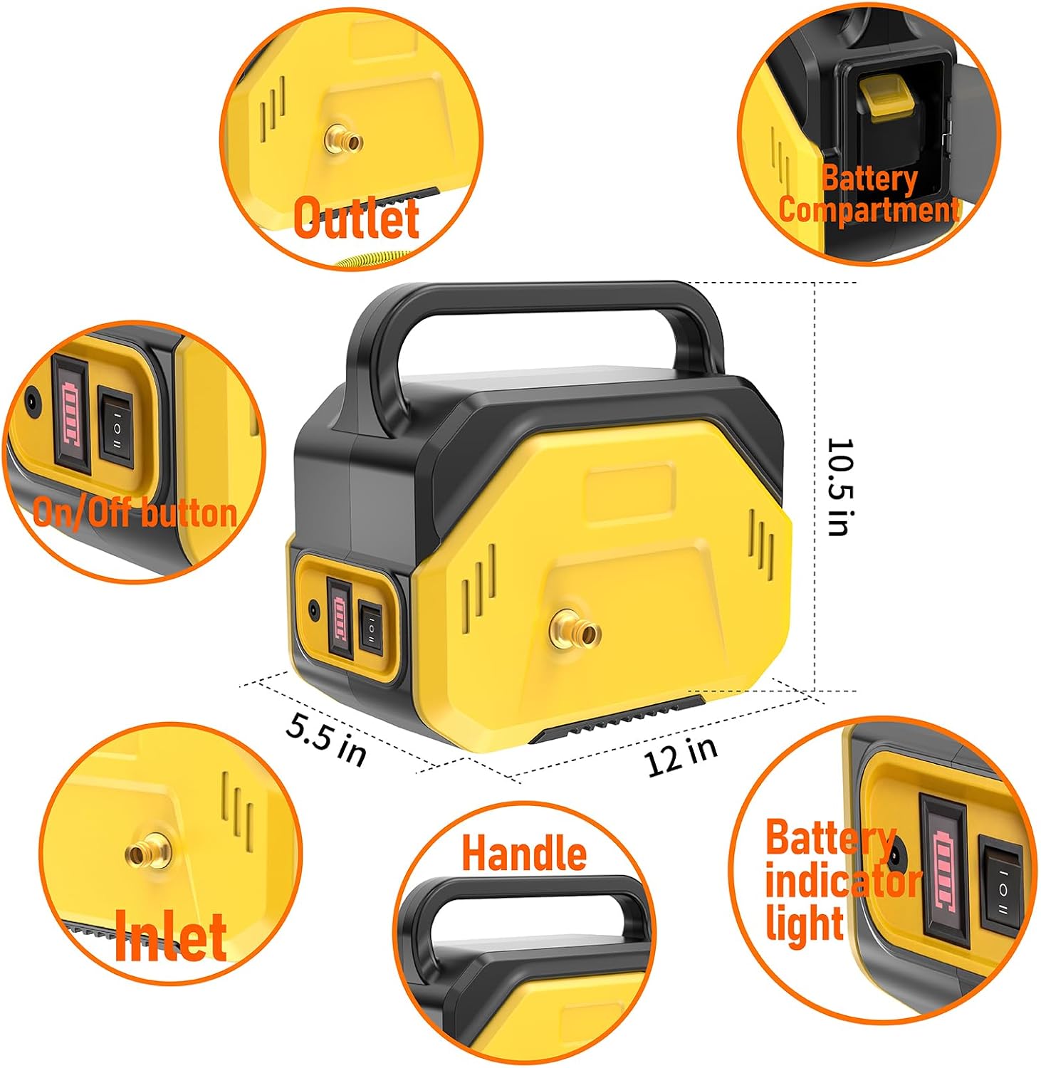 Water Transfer Pump Compatible with Dewalt 20V Battery(No Battery) | Portable Self-Priming Water Pump with 9.6GPM,75FT Max Head for RV, Tank, Pool Draining, Garden Watering