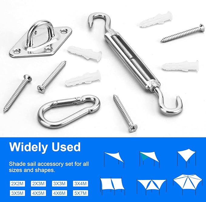 Sun Shade Sail Hardware Kit 6 Inch for Rectangle & Triangle Shade Sail Install, Stainless Steel Shade Sail Fixing Accessories for Outdoor Patio Canopy Garden, Heavy Duty Awning Attachment Set (44 Pcs)