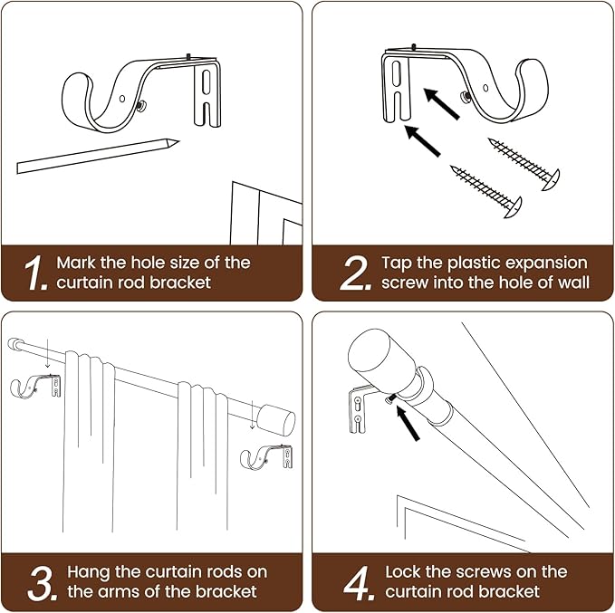 1” Diameter Curtain Rods Itself is 30 to 144 inch 2 Pack Fit 30-142 inch, 66 to 120 inch Window with Heavy Duty Adjustable Rod Matte Wood Grain Splicing Metal Extra Long Curtain Rod for Windows