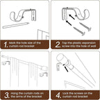 1” Diameter Curtain Rods Itself is 30 to 144 inch 2 Pack Fit 30-142 inch, 66 to 120 inch Window with Heavy Duty Adjustable Rod Matte Wood Grain Splicing Metal Extra Long Curtain Rod for Windows
