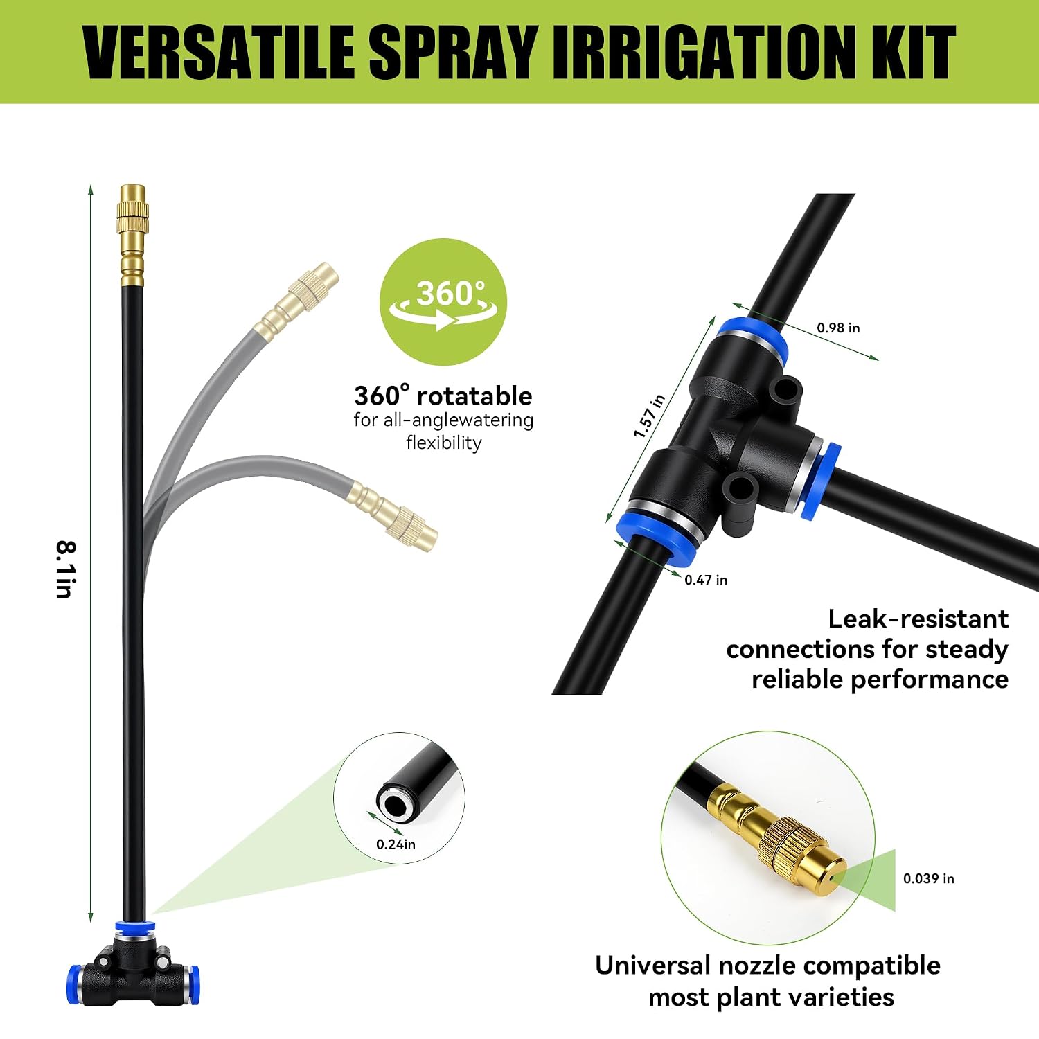 50FT 360° Adjustable Drip Irrigation System Garden Watering System with 12 Nozzles Plant Watering Devices Misting System Greenhouse Accessories for Yard, Lawn