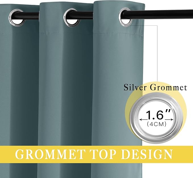NICETOWN Blackout Sliding Door Curtain 95 inches Long, Grommet Thermal Curtain Room Darkening Window Treatment Sound Reducing Drape for Bedroom (Greyish Blue, W80 x L95, 1 Panel)