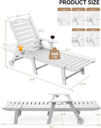 Carauci Lounge Chair Outdoor Set of 4, HDPE Chaise Lounge with Wheels, 5-Position Adjustable Backrest & 2 Cup Holders Patio Lounge Chair, All-Weather Pool Sun Lounger for Poolside, Backyard, White