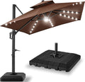 Best Choice Products 9x12ft LED Cantilever Patio Umbrella w/Base Included & 360° Rotation, Large Solar Offset Hanging Outdoor Sun Shade for Deck, Backyard Table w/Stand & Lights – Brown
