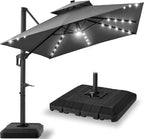 Best Choice Products 9x12ft LED Cantilever Patio Umbrella w/Base Included & 360° Rotation, Large Solar Offset Hanging Outdoor Sun Shade for Deck, Backyard Table w/Stand & Lights – Gray