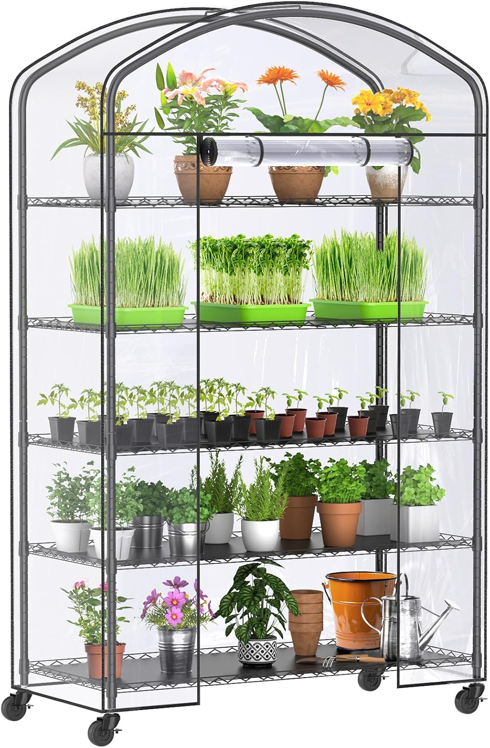 5-tier greenhouse with caster wheel, shelf height adjustable, main product view