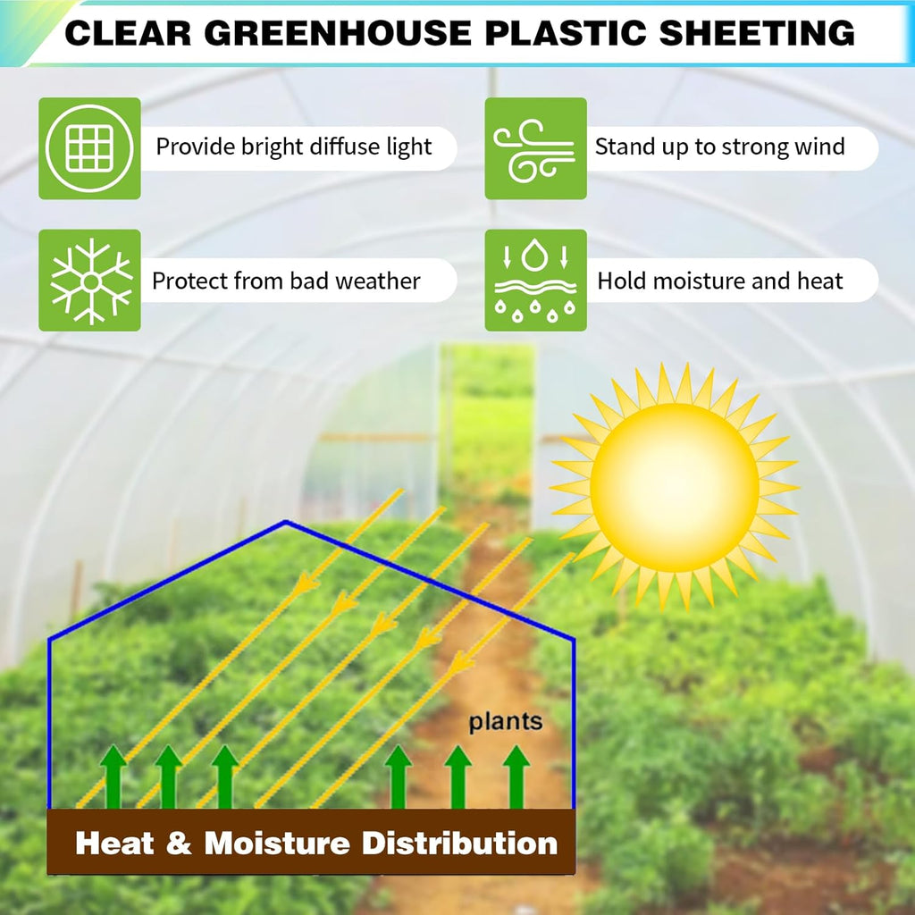10x20ft clear greenhouse plastic covering tarp for chicken showing dimensions