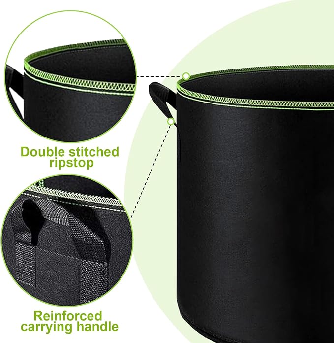 6-Pack 5 Gallon Grow Bags - 300G Heavy Duty Aeration Fabric Pots with Handles,Thickened Nonwoven Planter Bags for Vegetables Flowers Fruits
