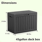45 Gallon Outdoor Storage Box, Weather Resistant & Waterproof Resin Deck Box with UV Protection, Rattan Black Patio Storage Cabinet for Garden, Patio, Porch, Poolside(Black)