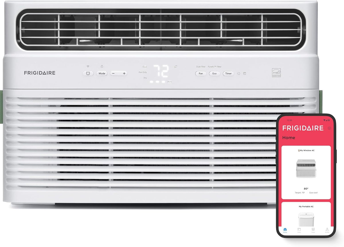 frigidaire 8,000 btu smart inverter window air conditioner shown in use