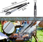 Grill Tongs - Heavy Duty 16in. Stainless Steel Tongs For Grilling, Cooking, Buffets, Etc. - Non-slip Grip And Well Aligned Scalloped Pincers For Precise Control And Better Handling Of Delicious Food
