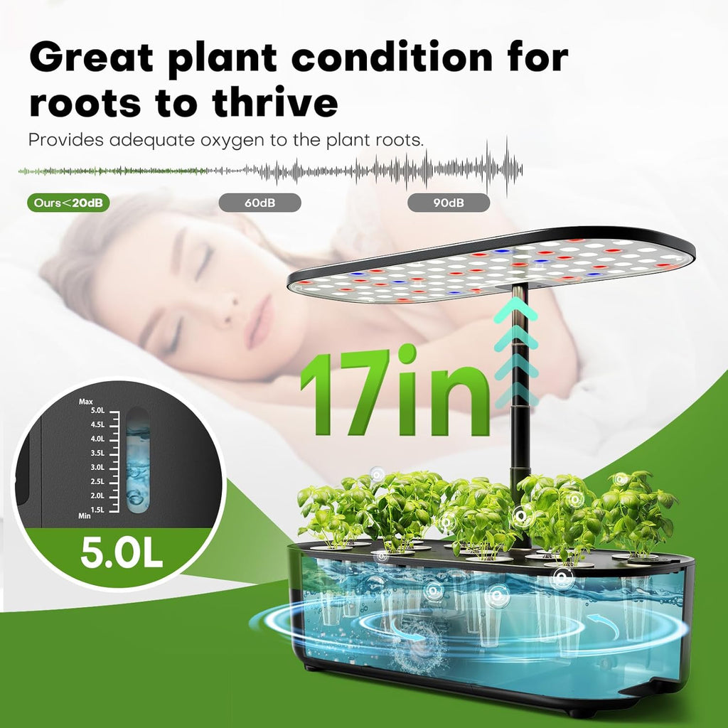 ahopegarden hydroponics growing system kit: 12 pods with showing dimensions