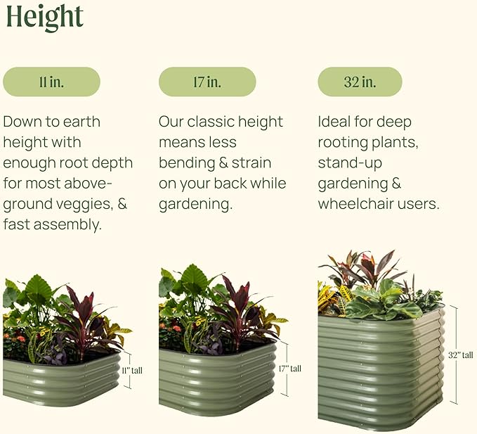 Vego garden 17" Tall 42" Round Raised Garden Bed Metal Raised Bed Planter Box for Vegetables Flowers Patio, Olive Green
