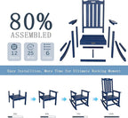 Oversized Rocking Chair Set of 8, Outdoor Rocking Chair for Adults, All Weather Resistant Porch Rocker for Lawn Garden, Navy Blue