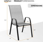 VINGLI Set of 2 Stackable Outdoor Bar Stools – Sling Chairs with High Back & Armrests, for Lawn, Garden, Bar, Grey