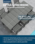 9-Piece Grey Outdoor Dining Set with White 15FT Large Patio Umbrella, 75.2'' HDPE Table & Chairs for 8, Weather-Resistant Furniture with Umbrella Hole for Patio, Lawn, Poolside