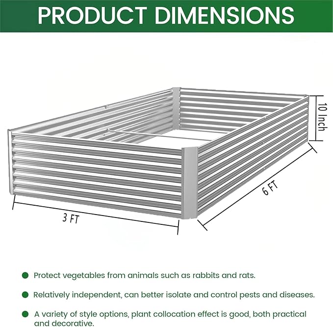 3 Pack 6x3FT Raised Beds for Gardening, Corrugated Galvanized Steel Raised Garden Bed, Outdoor Metal Above Ground Garden Bed for Vegetables and Flowers(Rectangular)