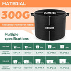 10 Pack 5 Gallon Grow Bags, Thickened Nonwoven Fabric Planter Pots with Handles, Heavy Duty 300G Garden Pots for Tomato, Potato and Vegetable