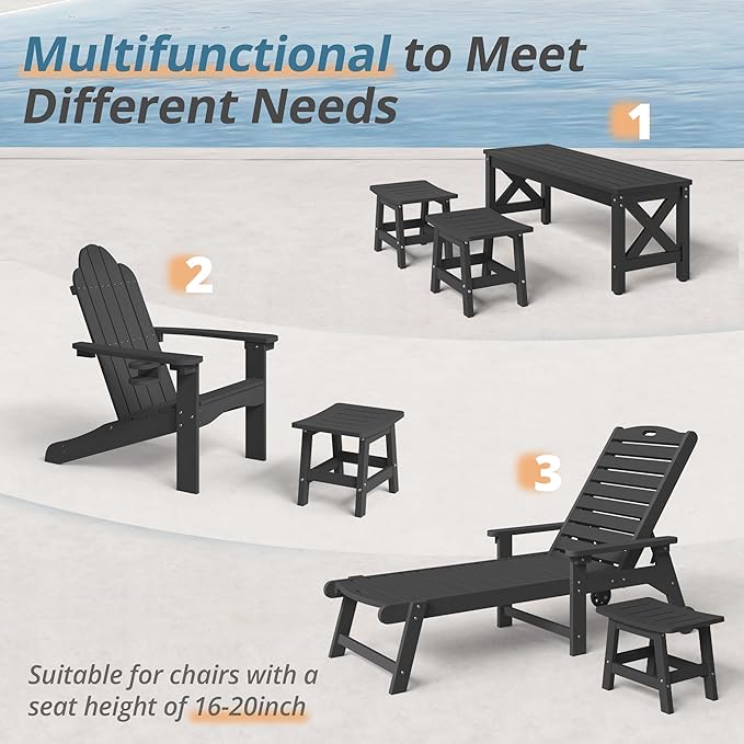LUE BONA Outdoor Adirondack Ottomans, Footrest Footstool, Outdoor Foot Rest for Patio, HDPS All Weather Waterproof Footrest Footstool for Adirondack Chair, Black