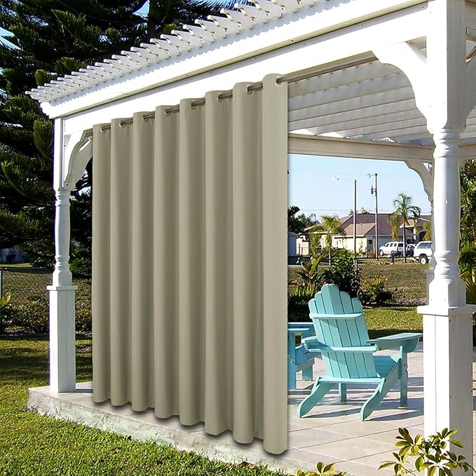 BONZER Waterproof Indoor/Outdoor Curtains for Patio Thick Privacy Wide Grommet Curtains for Bedroom, Living Room, Porch, Pergola, Cabana, 1 Panel, 110W x 108L inch, Taupe