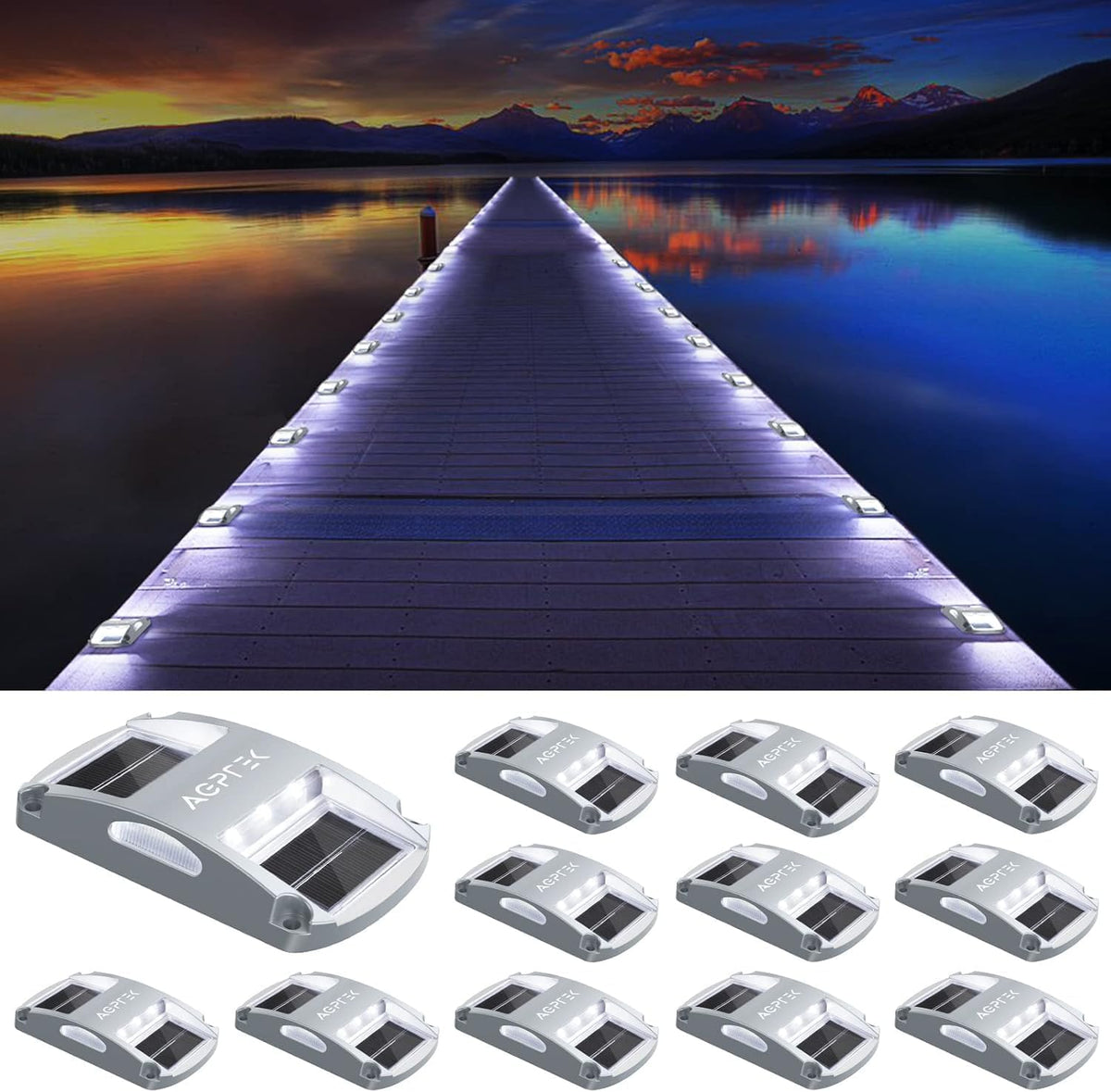 agptek solar driveway lights 12 pack, white led, main product view