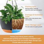 4 Pack Plastic Hanging pots for Plants Indoor,8 Inch Plant Pot Indoor Outdoor Hanging Baskets,Hanging Flower Pots with Drainage Holes and Chain for Garden Porch Plants(Black)