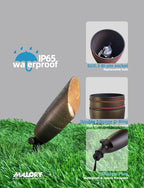 MALORY Solid Brass Landscape Spotlight 12-Pack with Bulb(S06), Low Voltage Front and Backyard Landscape Lighting with Large Rugged Slot Spike & Wire Connector,12V AC/DC Garden Patio Spot Up Light