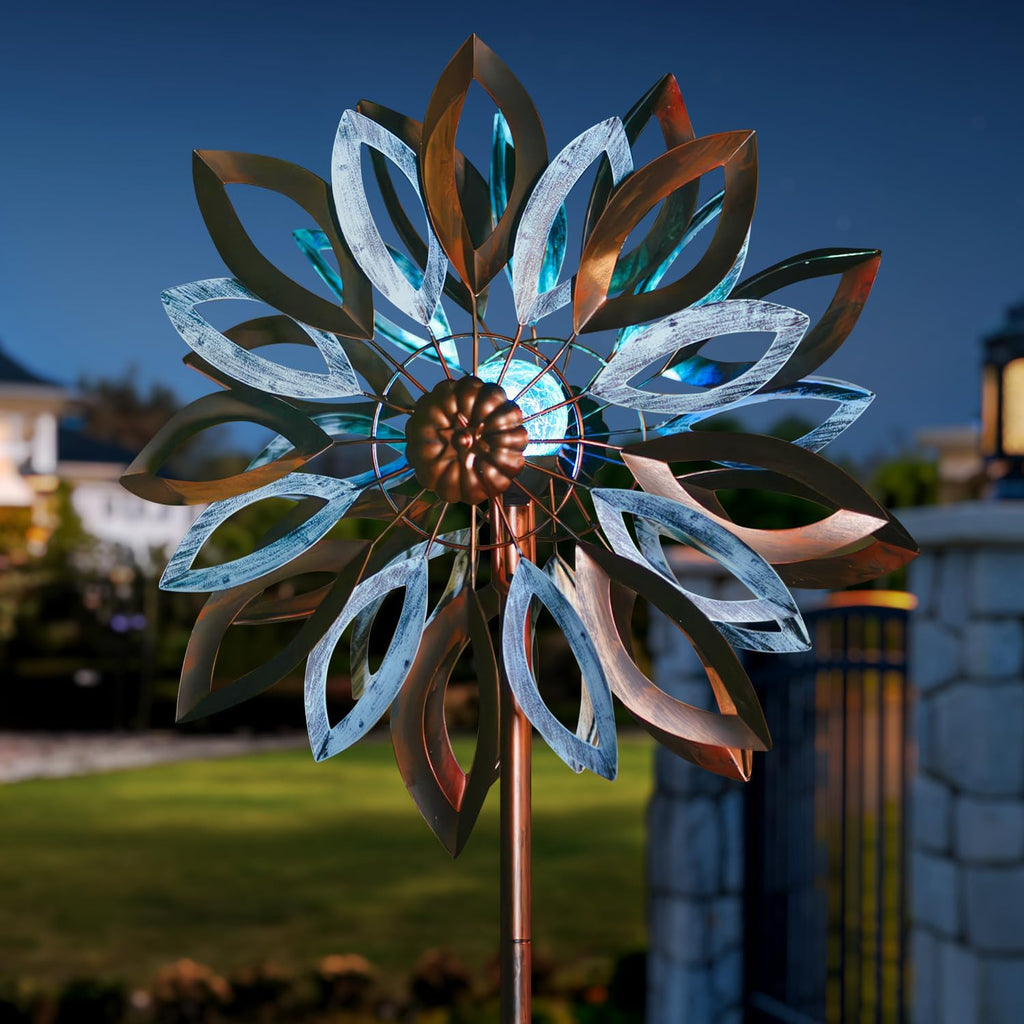LimeHill Solar Wind Spinners Outdoor, Metal Large Wind Spinner with Stake, Garden Spinner Windmill for Yard, Gift for Family Friends (22" W x 87" H)