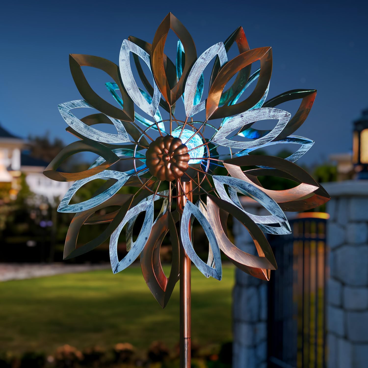 LimeHill Solar Wind Spinners Outdoor, Metal Large Wind Spinner with Stake, Garden Spinner Windmill for Yard, Gift for Family Friends (22" W x 87" H)