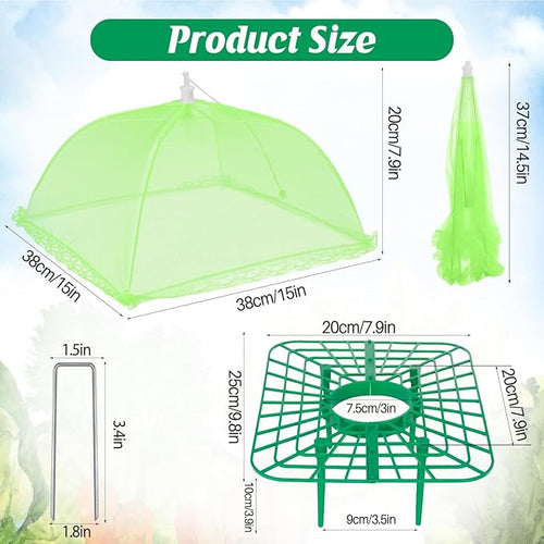 4 Sets Strawberry Plant Support with Mesh Cover - Square Gardening Frame, Animal Barrier, Iron Stakes & Storage Bag for Healthy Strawberries, Tomatoes, Veggies (Green) (4 pcs)