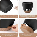 Plant Pots 10/9/8/7.5/7 inch, Self Watering Planters with Drainage Holes & Saucers for Indoor and Outdoor Plants (Black)