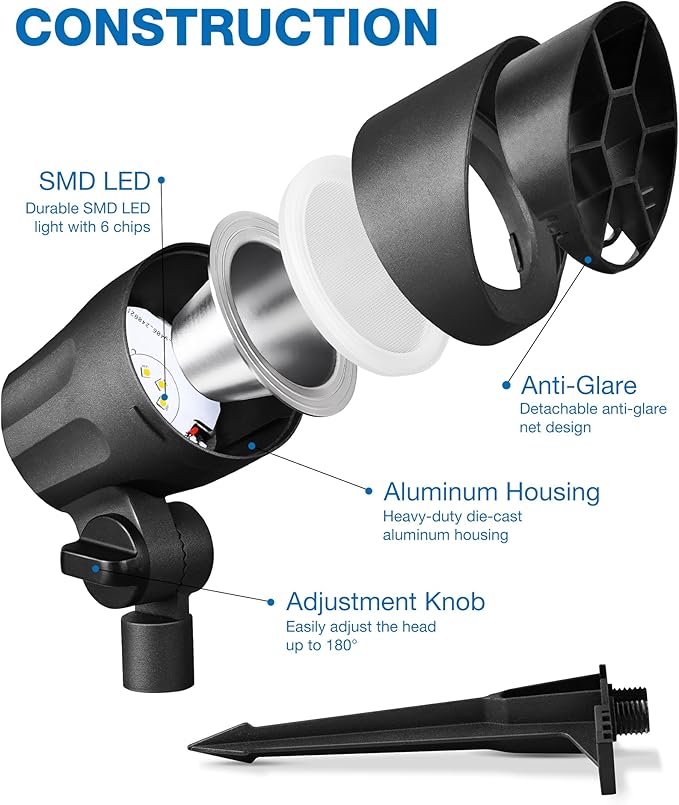 SUNVIE 6W Low Voltage Landscape Lights LED Low Voltage Lighting Warm White Landscaping Lights Waterproof Landscape Spotlights with Connectors Spot Lights Outdoor for Garden Tree Wall Yard, 12 Pack