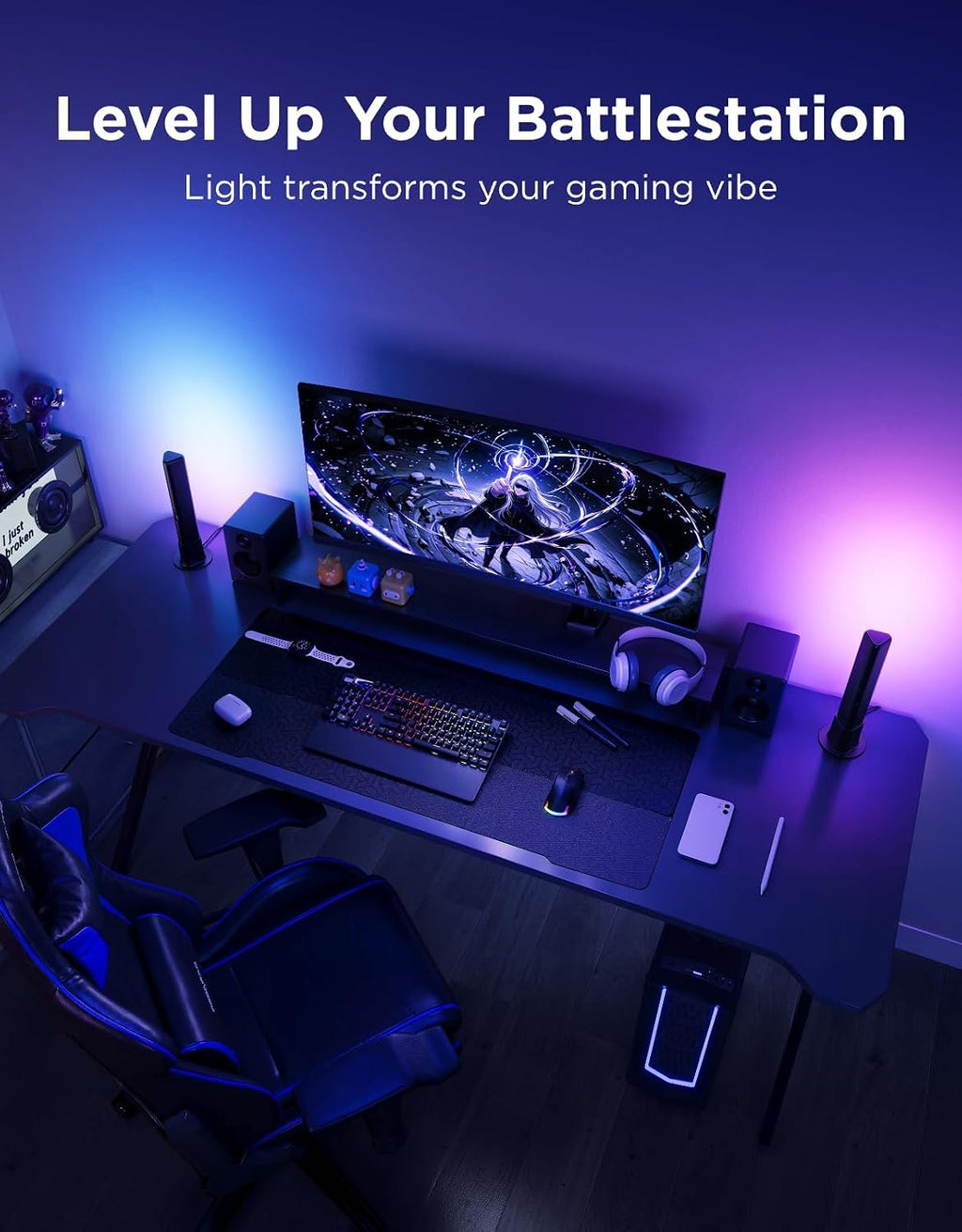 govee smart light bar, rgbicww tv lights for shown in use