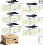 White Solar Security Light Outdoor Super Bright LED, Motion Sensor Flood Light, 3 Heads 270° Wide Angle, Remote Control, IP65 Waterproof, 3 Modes (6 Packs)