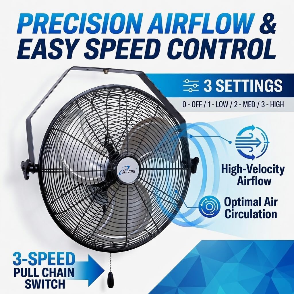 iliving 18 inch wall mount fan, 4550 cfm shown in use