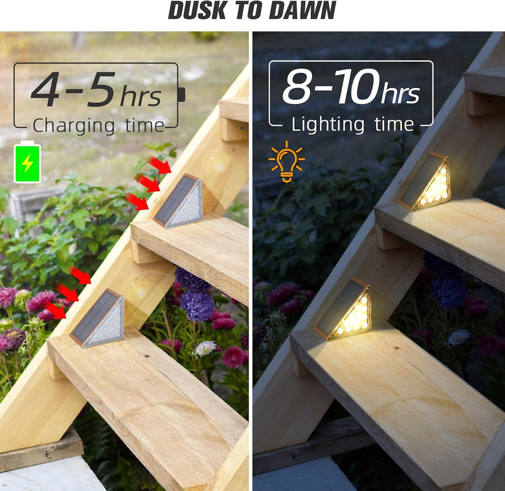 Solar Stair Lights,Warm White Outdoor Step Lights IP67 Waterproof Auto On Off, Outdoor Stair Lights for Steps,Stair,Patio,Yard,Porch,Front Door,Sidewalk,Deck Decor（Brown, 6 Pack）