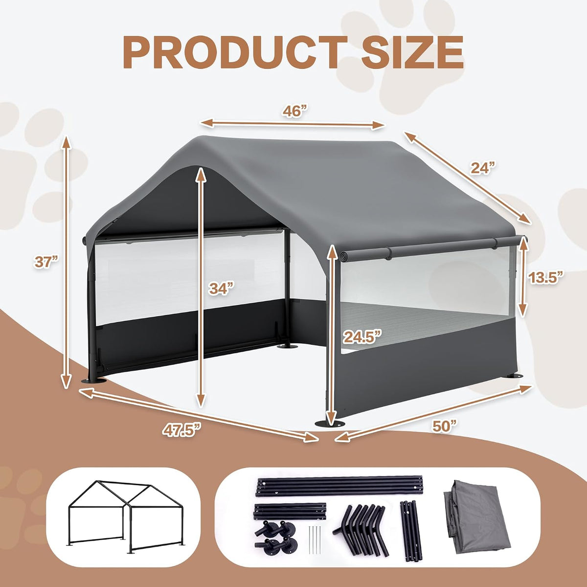 extra large dog shade shelter 4'x4'x3' waterproof, outdoor, close-up detail