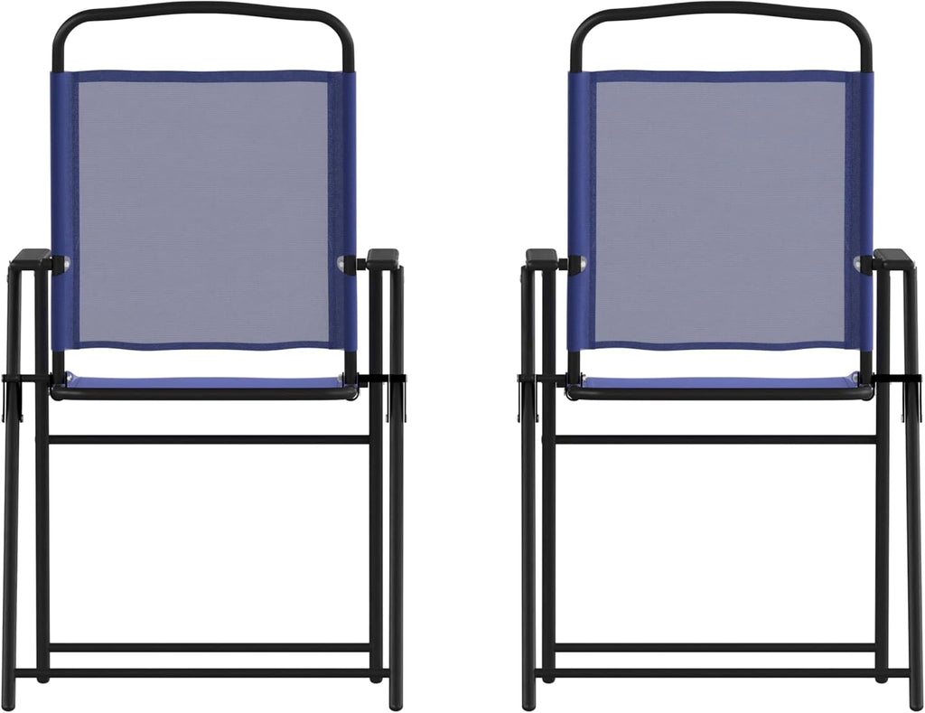Flash Furniture Mystic Folding Patio Sling Chairs, Outdoor Textilene Lawn Chairs with Armrests, Set of 2, Navy | Textilene